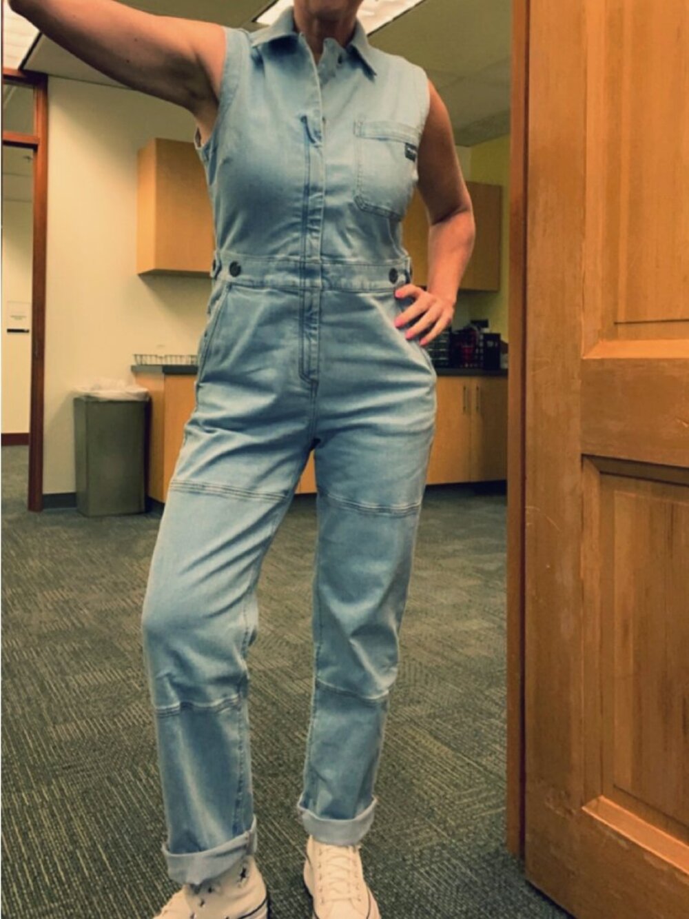 WildFang The Essential Sleeveless High Waisted Coverall Denim Size-S -Runs Large